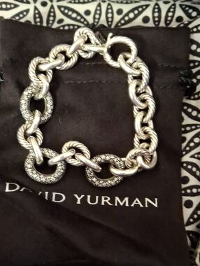 David Yurman Sterling Silver  Diamond Pavé Circle Rope-Link Bracelet